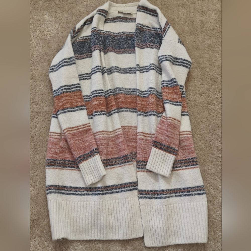 LOFT Striped Cardigan in Cream, Blue, and Orange